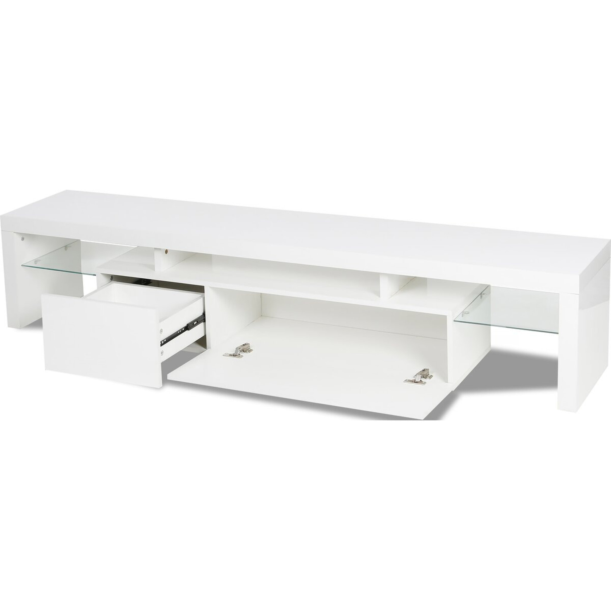 Meuble TV LED laqué "Tina" - 187.5 x 34 x 38 cm - Blanc