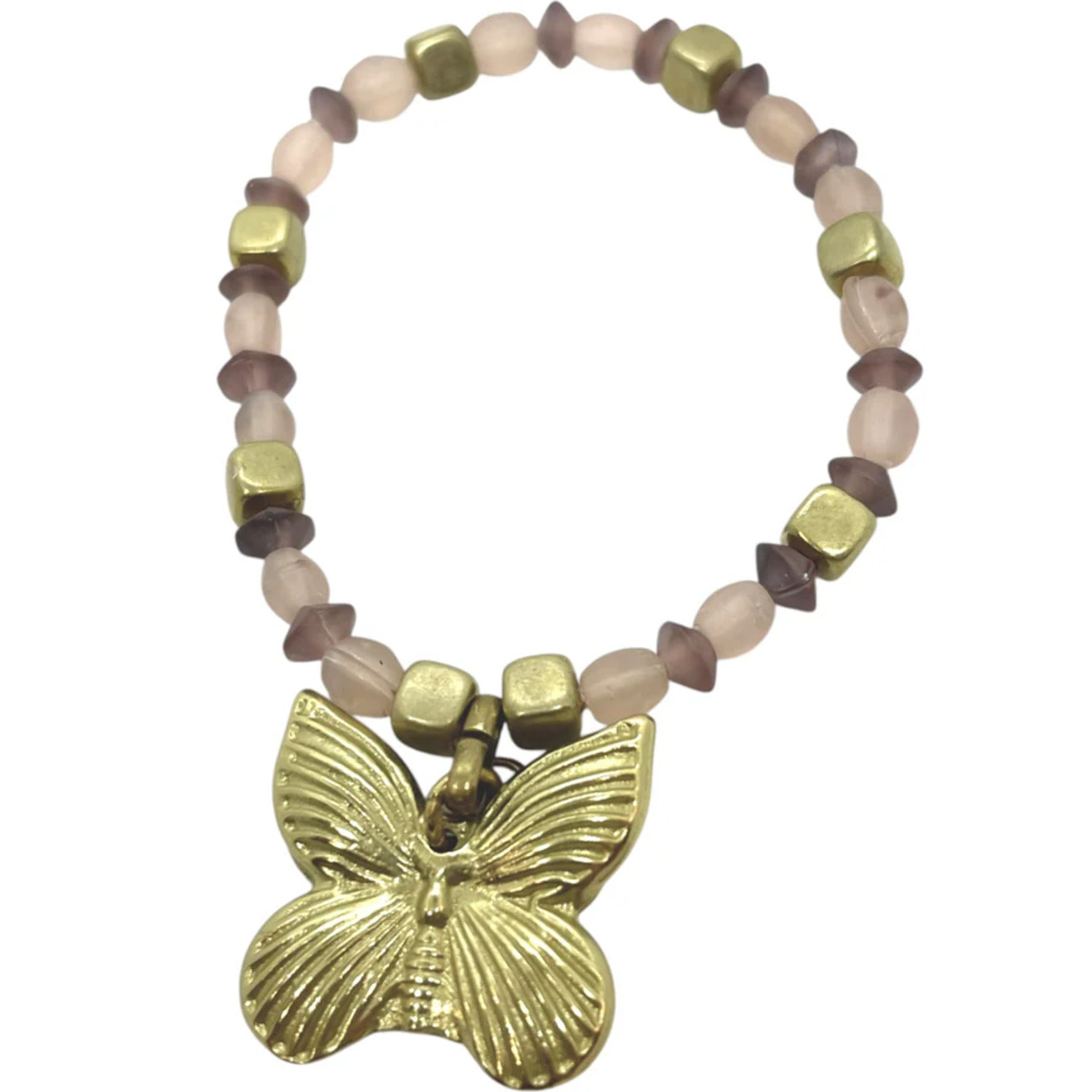 Pulsera mariposa elastica en dorado y rosas cristal