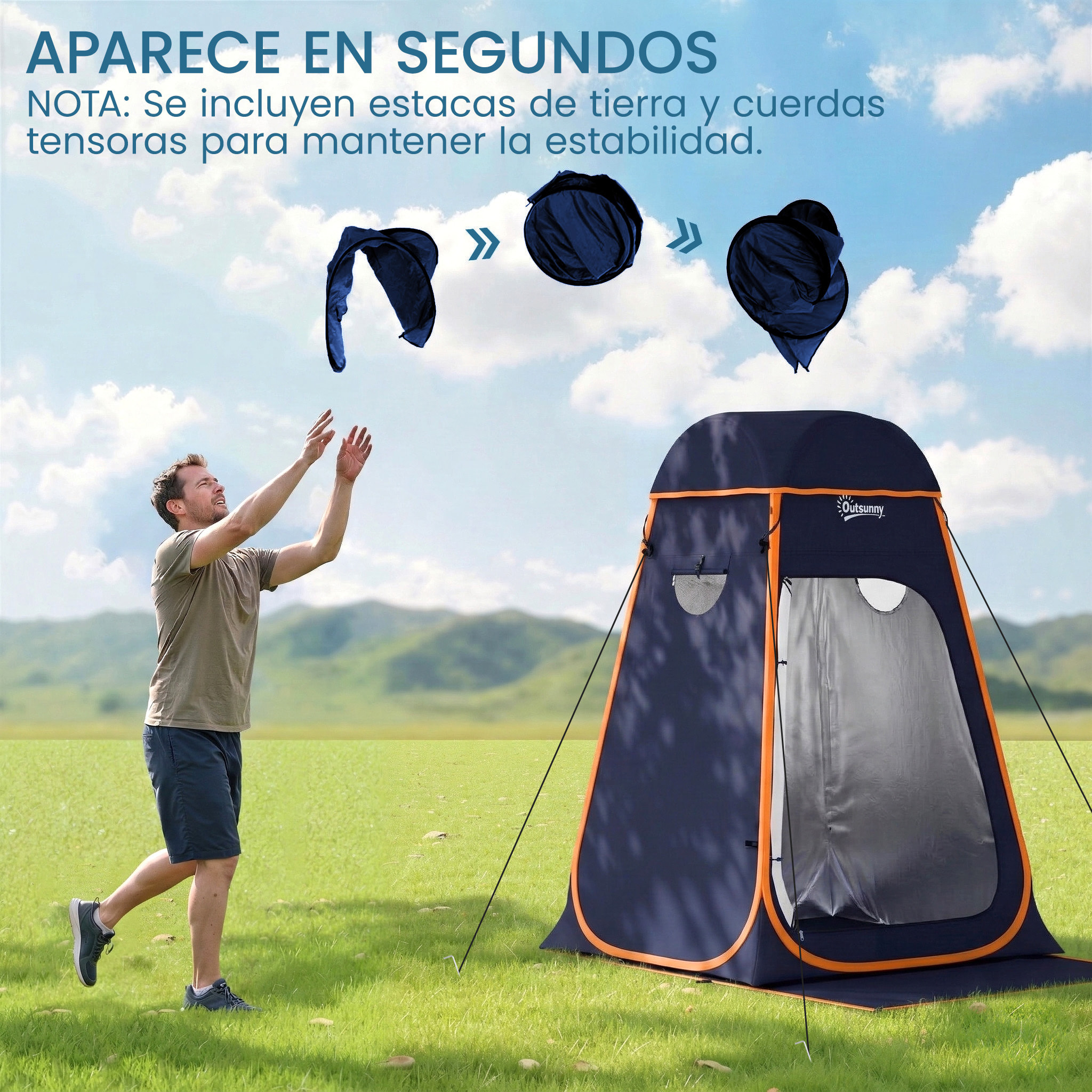 Tienda de Campaña Instantánea Pop-Up Tienda de Ducha Camping Portátil con Ventanas Enrollables Bolsillo y Bolsa de Transporte UV 30+ Impermeable 2000mm para Baño 152x152x200 cm Azul Oscuro