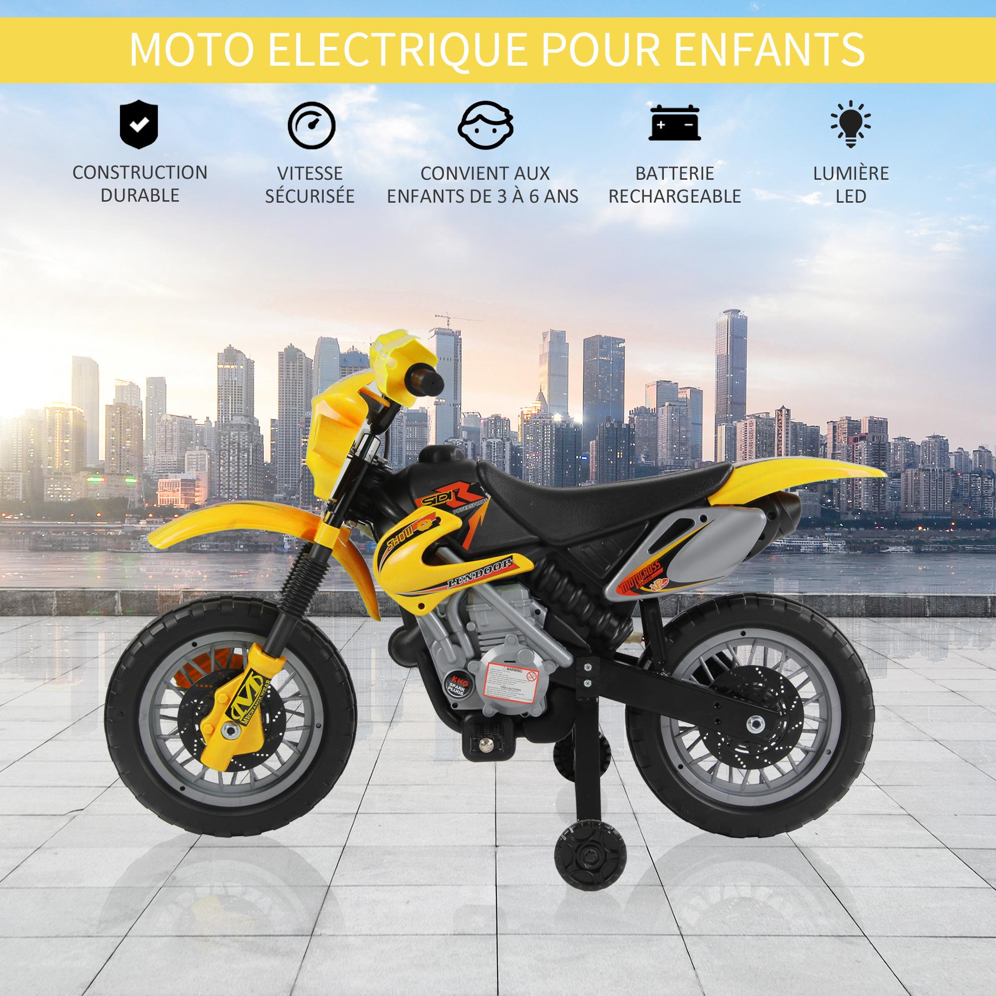 Moto Cross électrique enfant 3 à 6 ans 6 V phares klaxon musiques 102 x 53 x 66 cm jaune et noir
