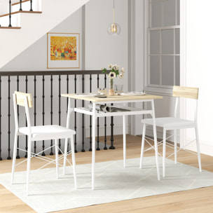 Ensemble table à manger 2 chaises style contemporain cosy - étagère - acier PU blanc aspect bois clair