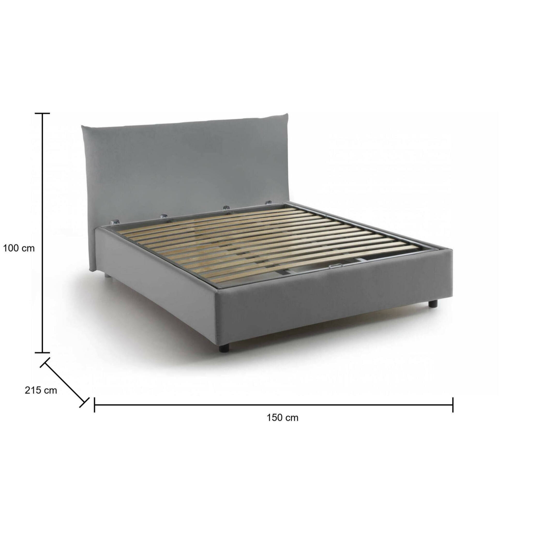 Letto piazza e mezza Ornella, Letto contenitore con rivestimento in tessuto, 100% Made in Italy, Apertura frontale, adatto per materasso Cm 120x190, Grigio