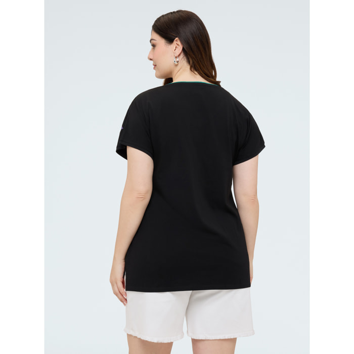 Fiorella Rubino - Camiseta de algodón con estampado tropical - Negro