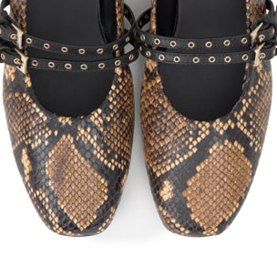 Bailarina plana Sabina en cuero efecto serpiente con cierre de hebilla