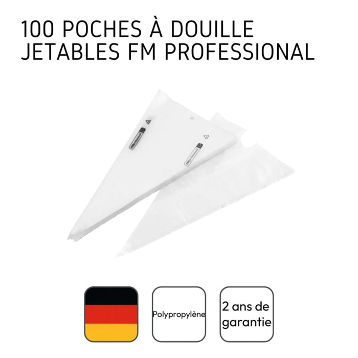 Lot de 100 poches à douille jetables FM Professional