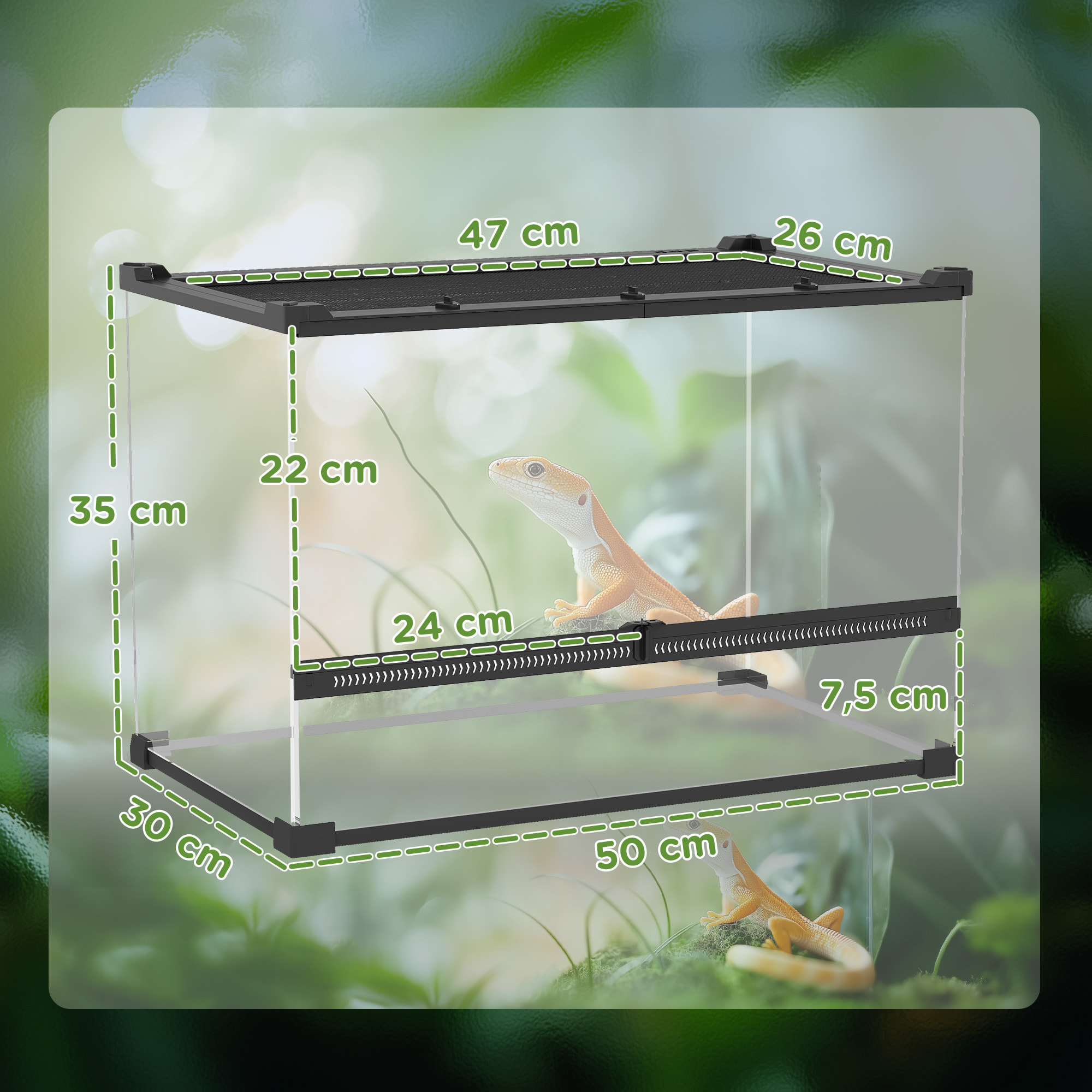Boîte à reptiles fermeture sécurisée par rotation verre trempé noir