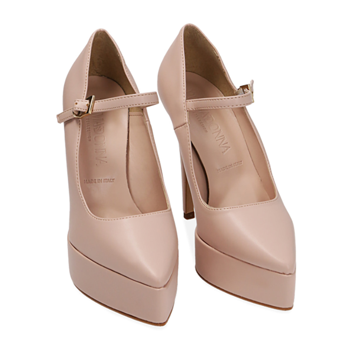 Zapato de tacón de plataforma nude, tacón de 13 cm.