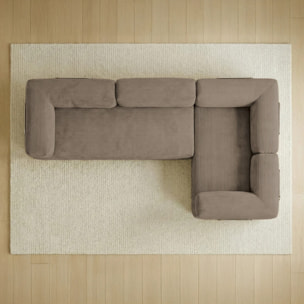 TRENDY - Canapé compressé 5 places angle modulable en velours côtelé taupe