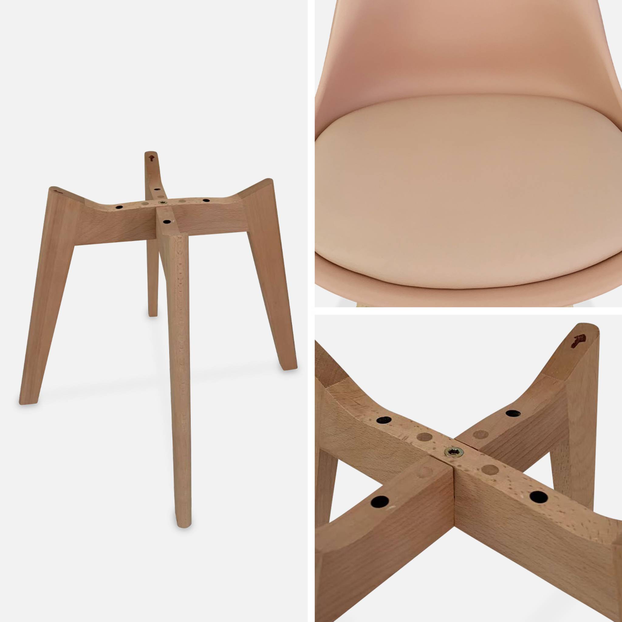 Lot de 4 chaises scandinaves. pieds bois de hêtre. chaises 1 place. vieux rose