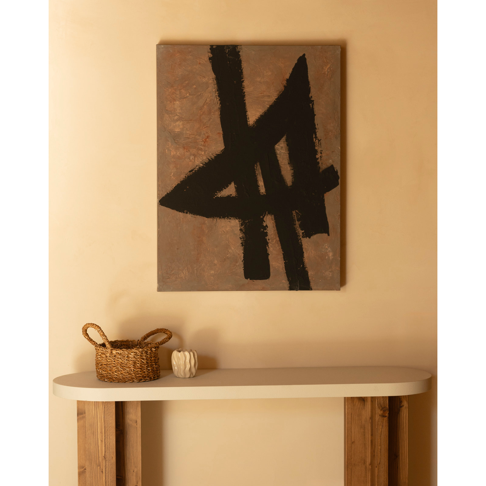 Tableau marron décoratif sur coton avec cadre en bois peint à la main à la peinture à l'huile en différentes tailles