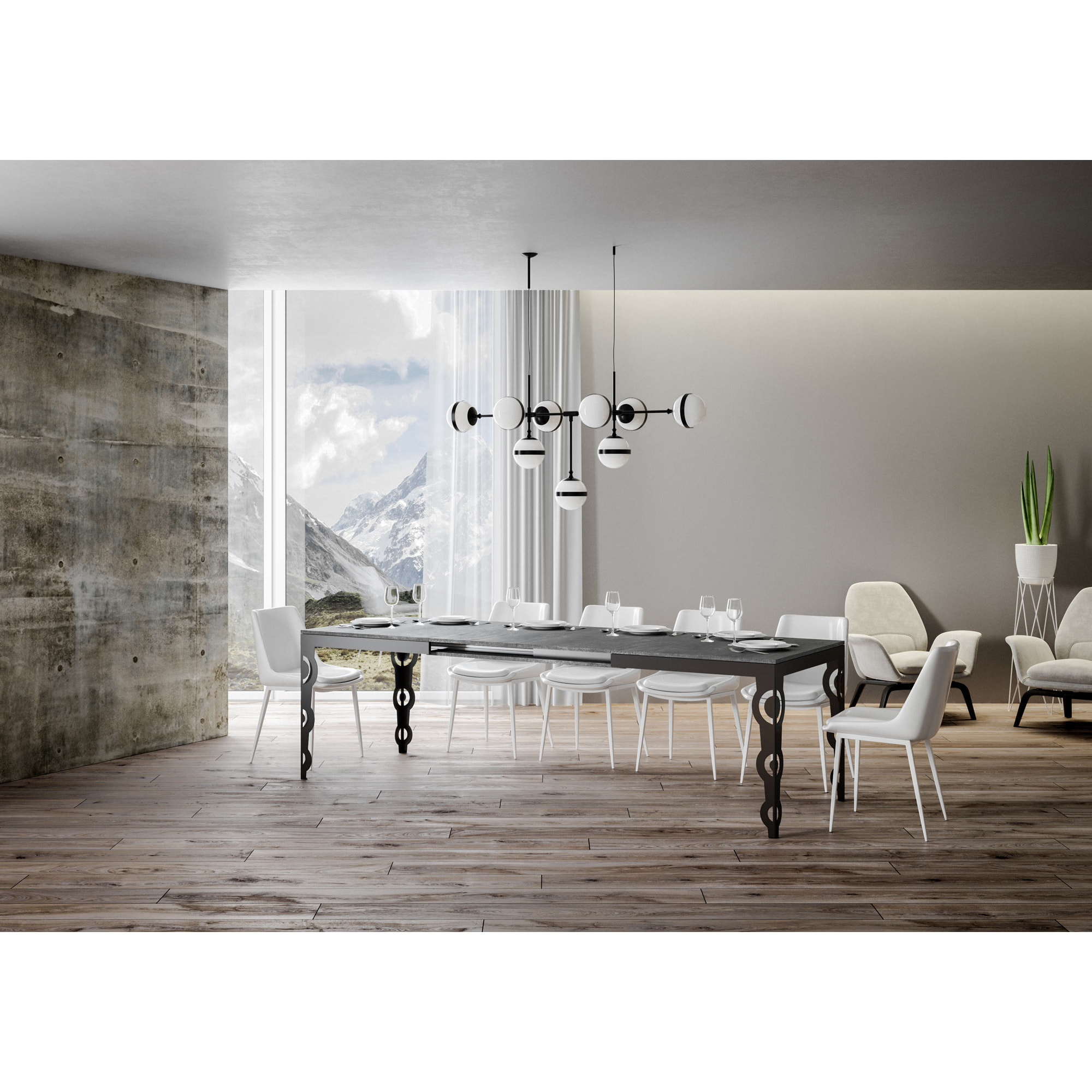 Table extensible 90x120/380 cm Karamay Evolution Gris Béton cadre Anthracite