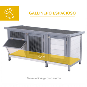 Conejera de Madera, Jaula para Conejos con Techo Asfáltico Abatible, Puertas con Pestillo, Bandejas Extraíbles y Comedero, Conejera para Exterior, 112x50x54 cm, Gris