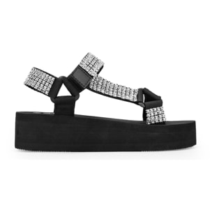 Sandalias deportivas negras con plataforma y brillantes