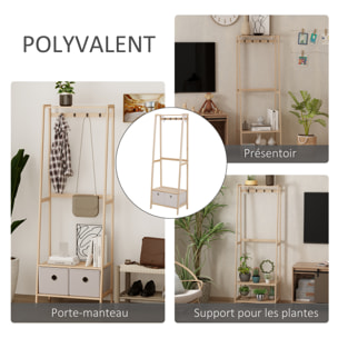 HOMCOM Vestiaire d'entrée porte-manteau 4 patères 2 tiroirs polyester gris clair 2 étagères bois de sapin