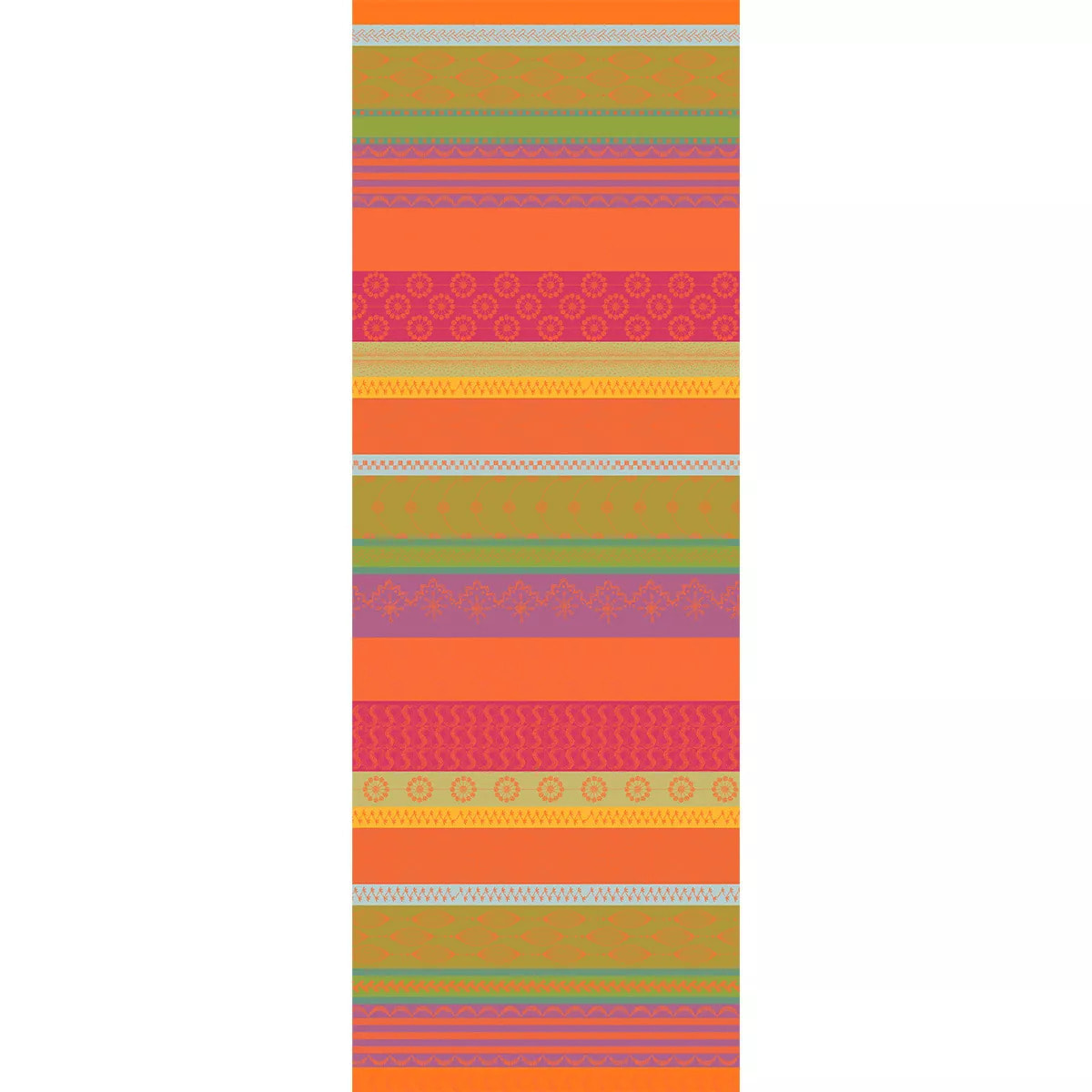 Chemin de table pur coton motif jacquard vert orange Mille broderies samba