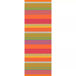 Chemin de table pur coton motif jacquard vert orange Mille broderies samba