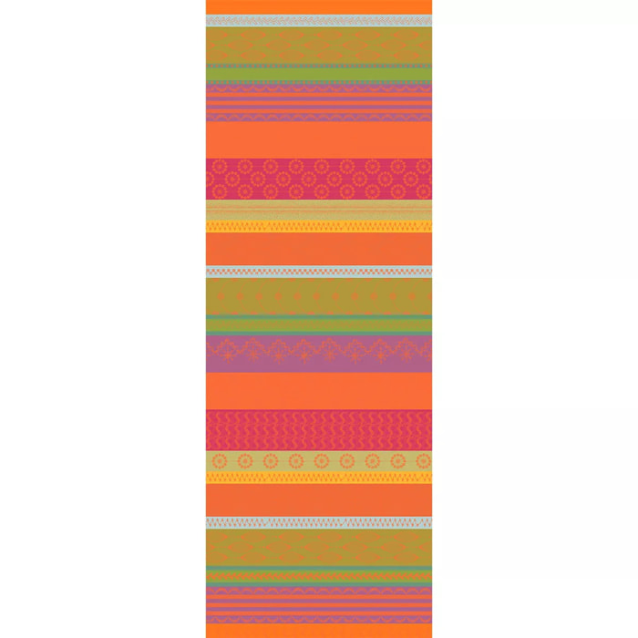 Chemin de table pur coton motif jacquard vert orange Mille broderies samba