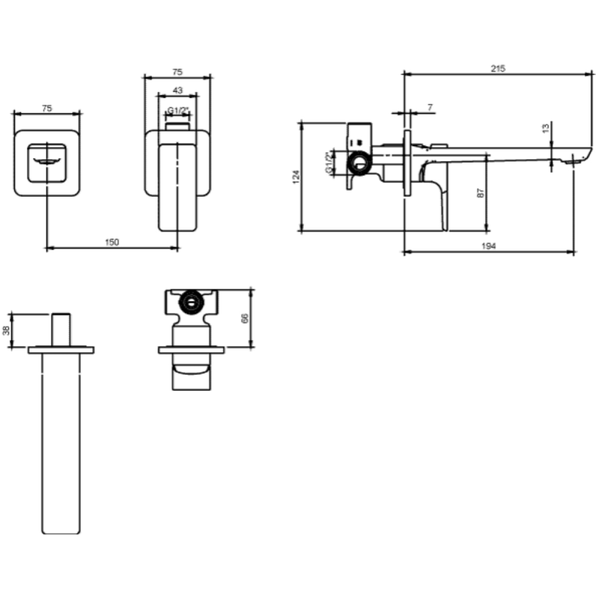 Mitigeur lavabo mural Subway 3.0 Matt Black