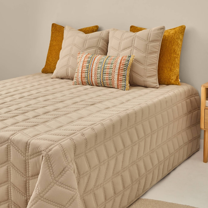 Colcha acolchada con diseño geométrico Ritdi color marron beige Poliéster