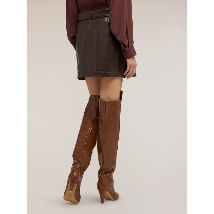 Motivi - Minifalda en tejido revestido - Burgundy