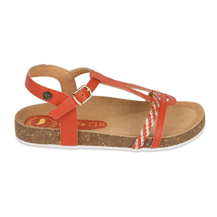 Sandalia Bios Piel Natural. hebilla/Trenza