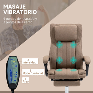 Silla de Oficina Giratoria con 6 Puntos de Masaje Vibratorio Silla de Escritorio Reclinable con Altura Ajustable Control Remoto Respaldo Alto y Reposacabezas 65x61x105-113 cm Marrón