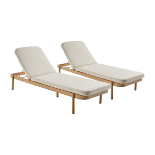 Lot de 2 bains de soleil PUNTA CANA en bois d'acacia. inclinable. déhoussable. coussin beige en polyester