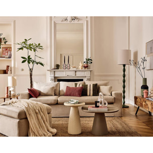 Calgary - canapé d'angle déhoussable et modulable 3 places + 1 pouf en velours - Beige