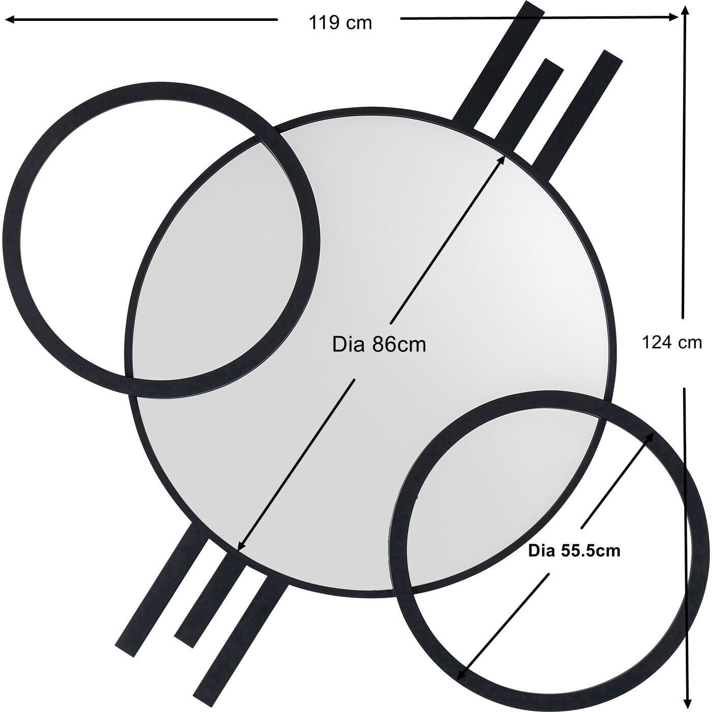 Miroir Triple Cercle noir 119x124cm Kare Design