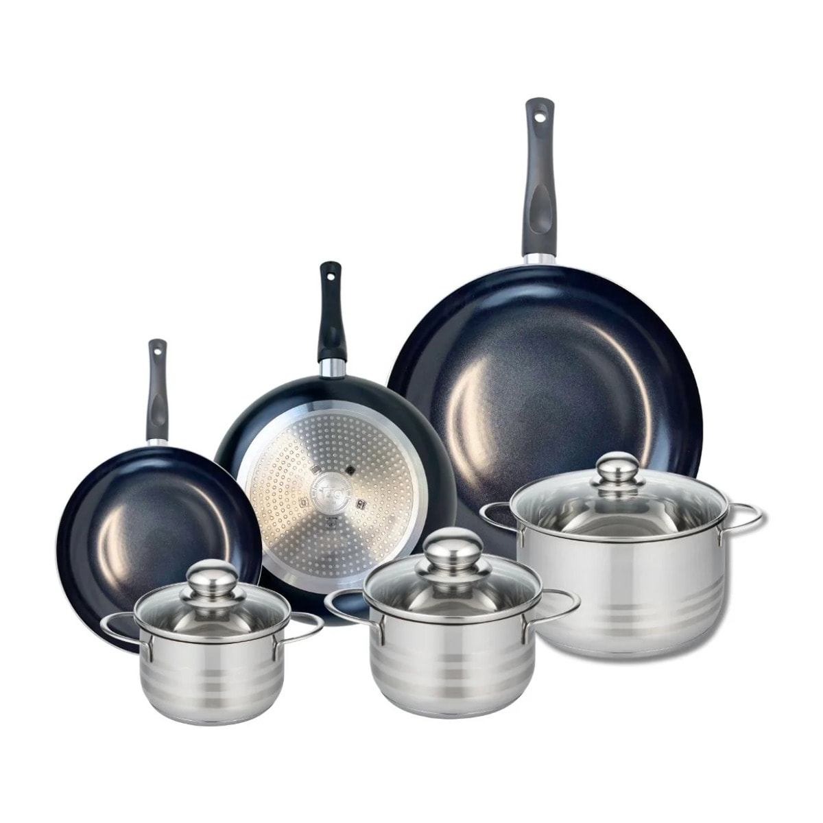 Ensemble de 3 Poêles de cuisson 20, 24 et 32 cm et 3 faitouts 14, 16 et 20 cm Elo Prima Brillant