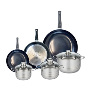Ensemble de 3 Poêles de cuisson 20, 24 et 32 cm et 3 faitouts 14, 16 et 20 cm Elo Prima Brillant