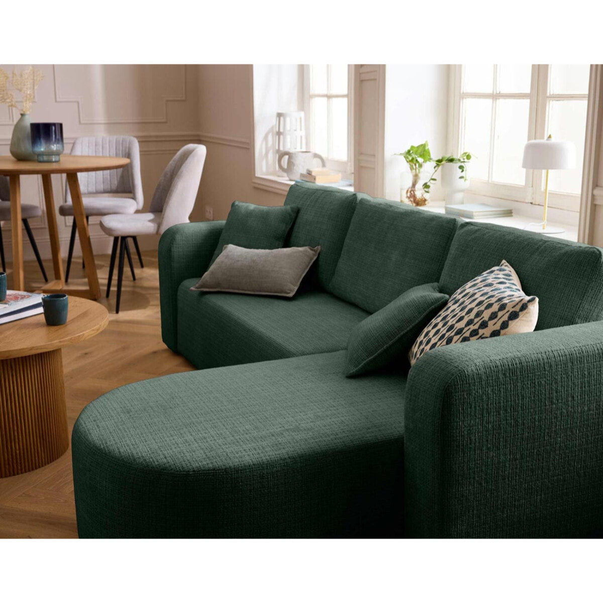 Miro - canapé d'angle réversible - 4 places - convertible avec coffre - en velours texturé - Vert