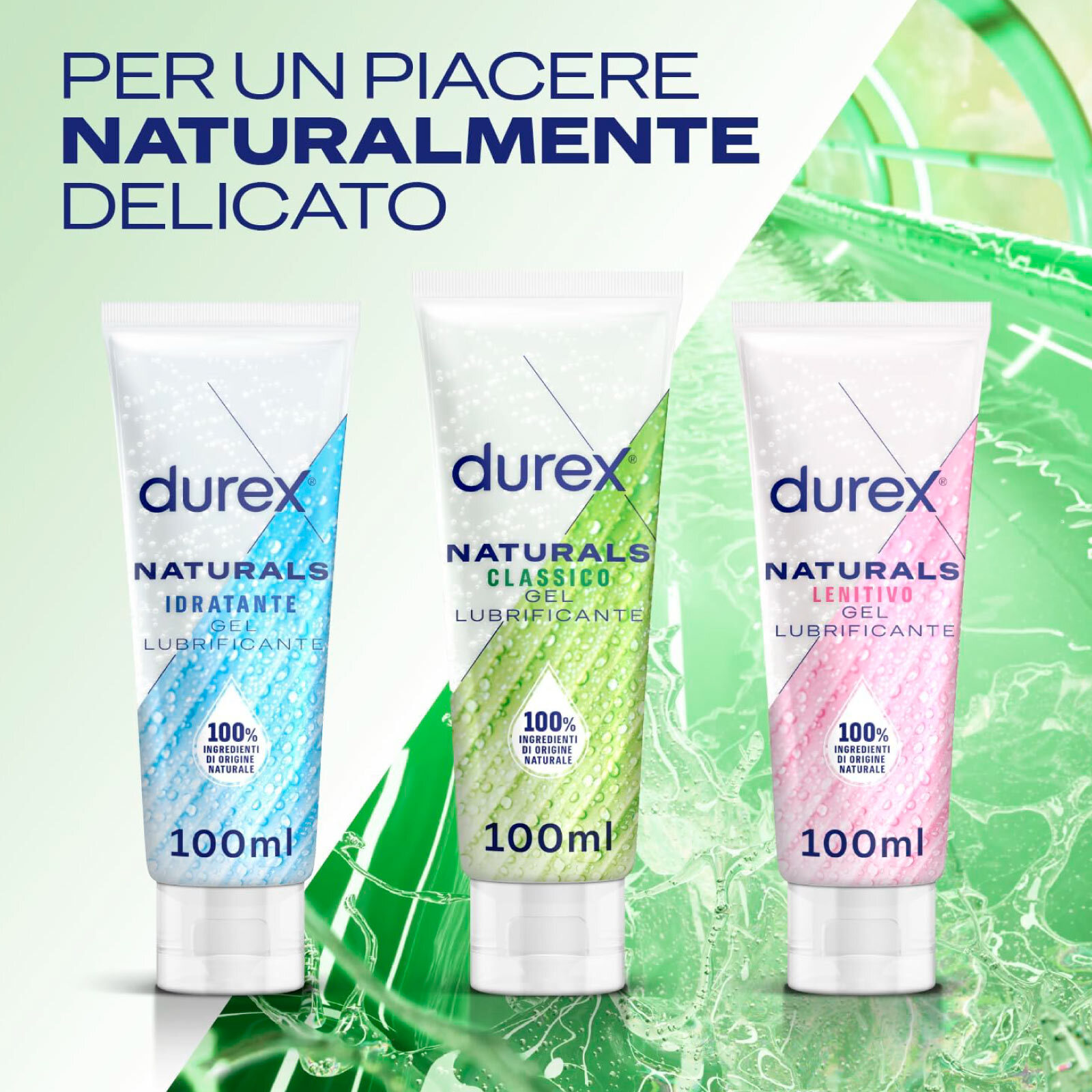 3x Durex Naturals Classico Gel Lubrificante Intimo con Ingredienti 100% di Origine Naturale - 3 Flaconi da 100ml