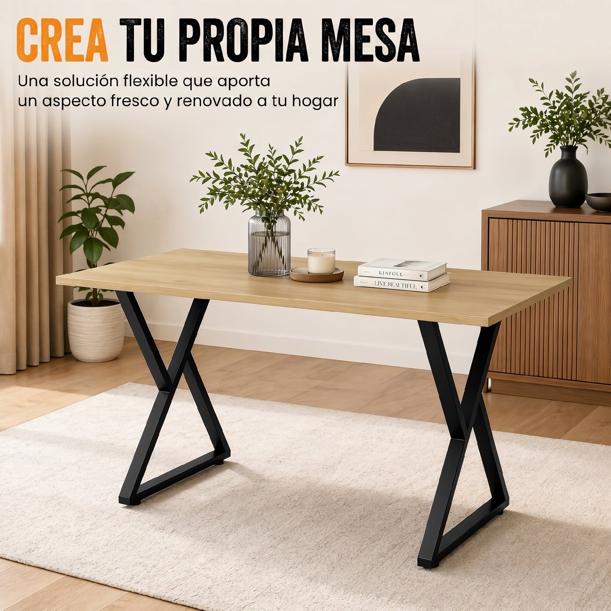 Patas de Mesa de Acero, Juego de 2 Patas en Forma de X para Muebles Industriales con Almohadillas Ajustables y Tornillos para Mesa de Comedor, Banco, 60x10x72 cm, Negro