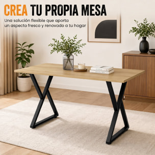 Patas de Mesa de Acero, Juego de 2 Patas en Forma de X para Muebles Industriales con Almohadillas Ajustables y Tornillos para Mesa de Comedor, Banco, 60x10x72 cm, Negro