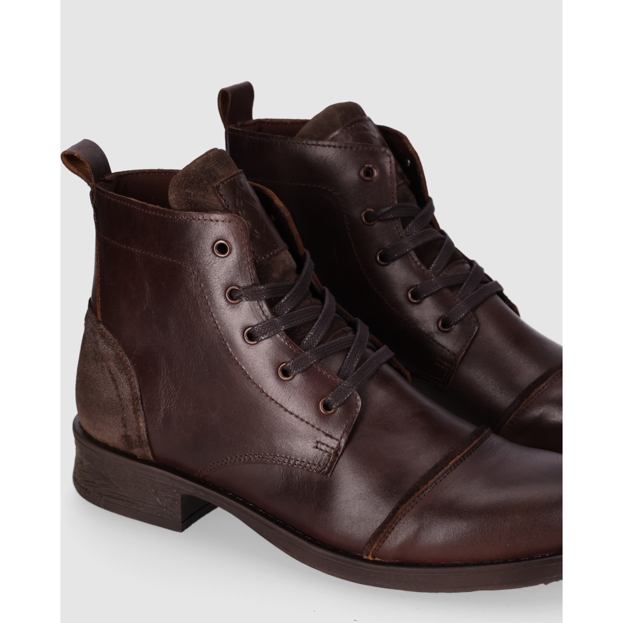 Botines de Serraje - Marron - Tacón: Bajo