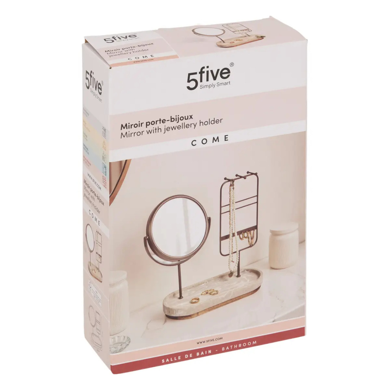 Miroir de beauté porte-bijoux Come ovale 25,5x27cm beige