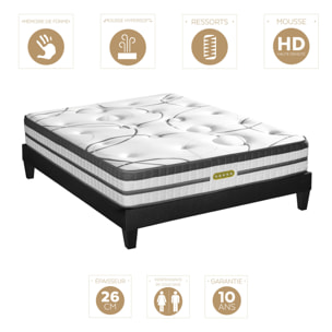 Ensemble Matelas Hybride Concorde & Sommier Bois, Ressorts Ensachés & Mémoire de Forme, 26 cm, Technologie Tri-lattes, Soutien Ferme