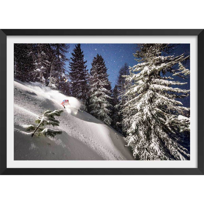Poster freeride ski session Affiche + cadre en bois - Noir