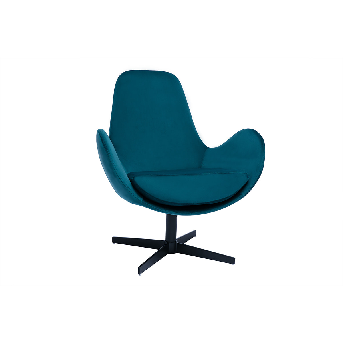 Fauteuil pivotant design en tissu velours gaufré bleu canard et métal noir ANDY