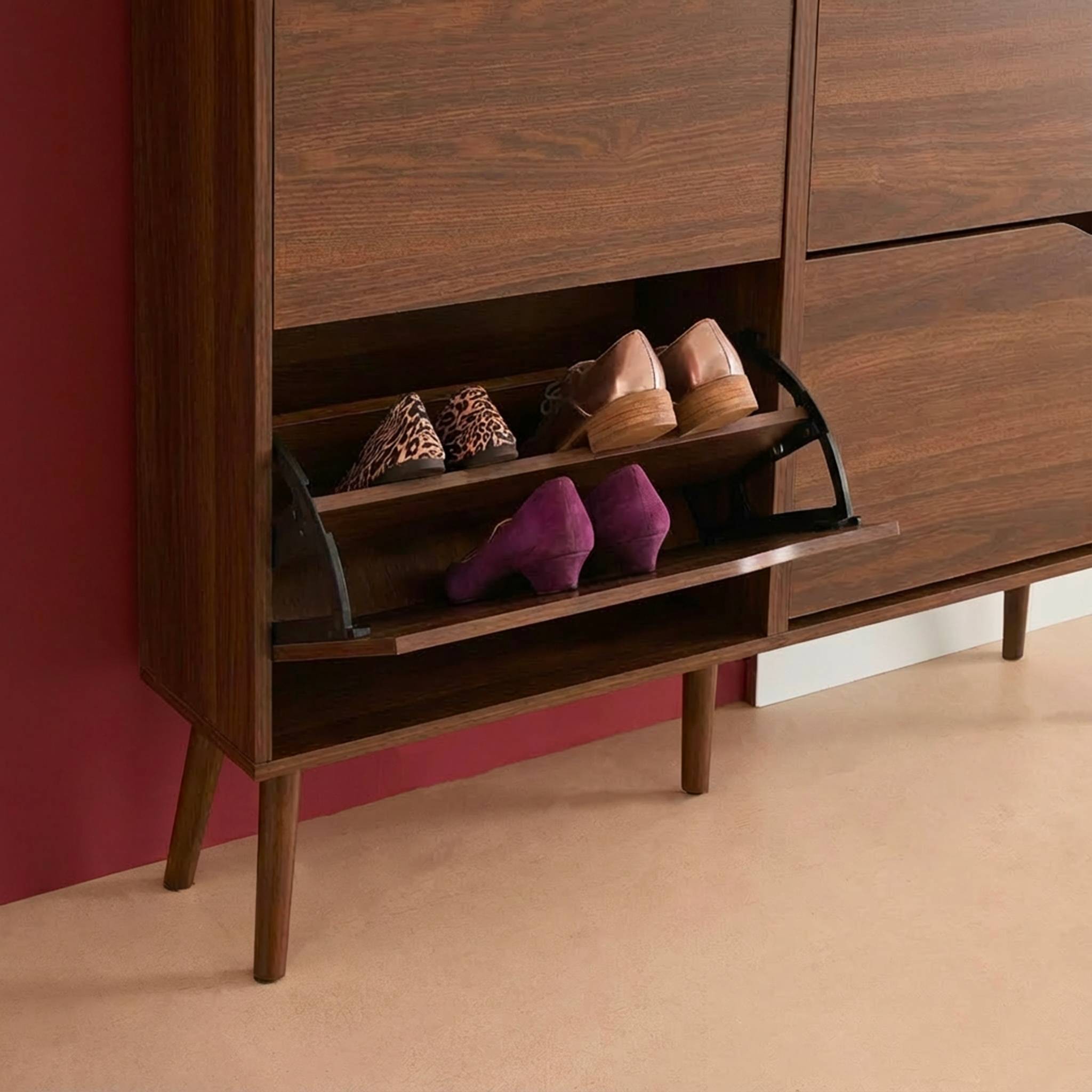 Meuble à chaussures décor bois 4 abattants NEPAL