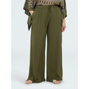 Fiorella Rubino - Pantalones Wide Leg con cordón en la cintura - Verde militare