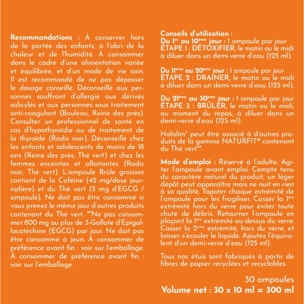 NATURFIT - Holislim - Programme minceur BIO - Complément alimentaire aux plantes - Sève de Bouleau, Pissenlit, Thé vert, Guarana - Aider à drainer, détoxifier et brûler les graisses - 30 ampoules