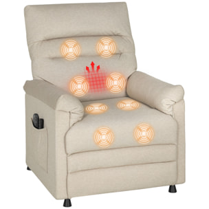 Sillón Relax Reclinable Eléctrico, con Calor Lumbar y Masaje Vibración, Sillón Masaje Relax, Motor Silencioso, Función de Memoria, Bolsillos, Control Remoto con USB, Tejido Pet-friendly, Beige