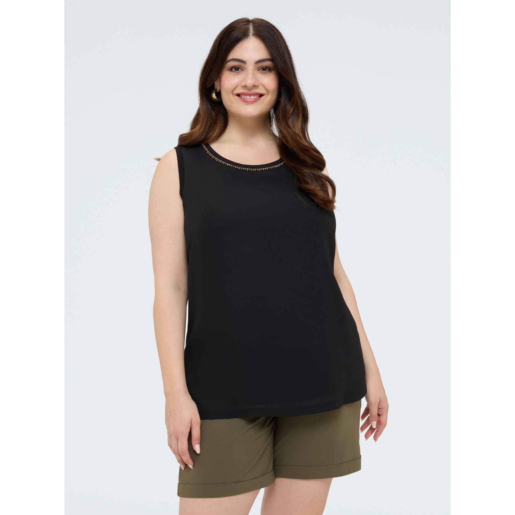 Fiorella Rubino - Top bimatérico en viscosa con aplicaciones - Negro