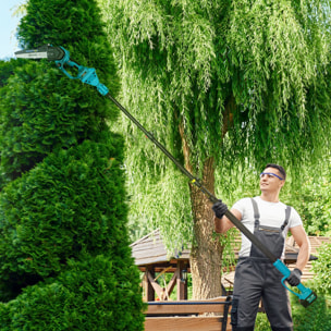 Mini Motosierra Bateria 6000mAh 8 Pulgadas Motosierra Eléctrica con 580W Motor sin Escobillas 2 Baterías Palo Telescópico y Doble Bloqueo para Podar Árboles de Jardinería y Madera