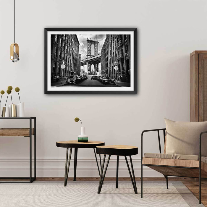 Affiche dumbo brooklyn bridge Affiche + cadre en bois - Noir