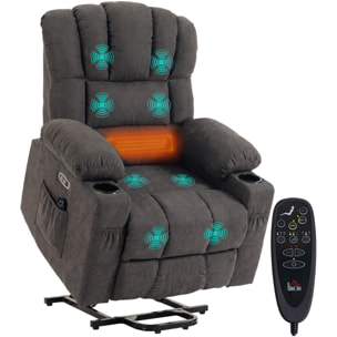 Sillón Relax Reclinable Eléctrico Levanta Personas Mayores con 8 Puntos Masaje Vibratorio y Calor, Sillón Elevador, Asiento Ancho, USB-C, USB-A, Bolsillos, Portavasos, Reposapiés, de Rizo Negro