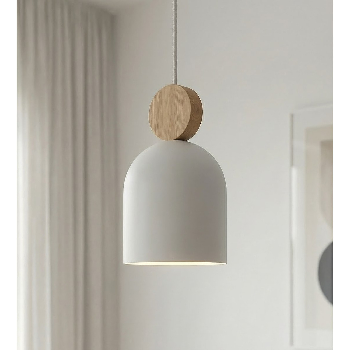 Lampada a sospensione MESI in acciaio bianco e legno naturale