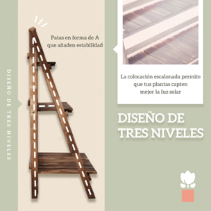 Soporte para Plantas de Madera de 3 Niveles, Estantería para Plantas Plegable con Base de Listones, Soporte para Macetas para Interior y Exterior, Terraza, Jardín, 100x37x93 cm, Carbonizado